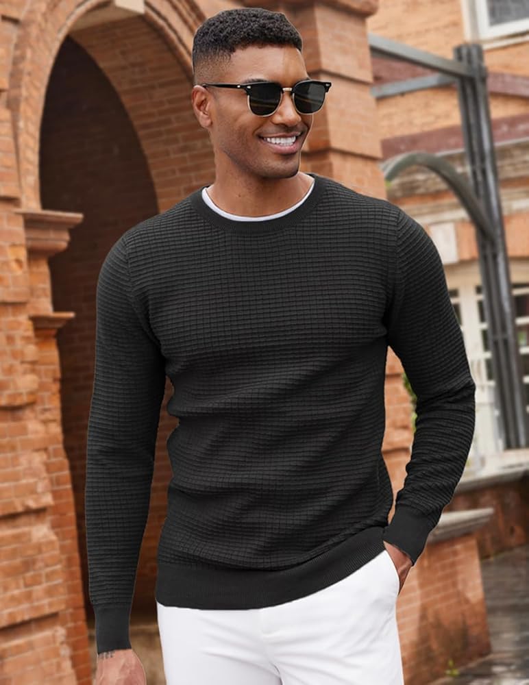 メンズウェア CREWNECK PULLOVER & SLIM LONG PANTS Thkzn Men's Crewneck Sweatshirts Oversized Waffle knit